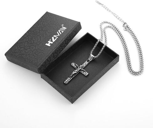 قلادة Hzman Crucifix للرجال - الفولاذ المقاوم للصدأ يسوع عبر قلادة 22+2 بوصة in Saudi Arabia