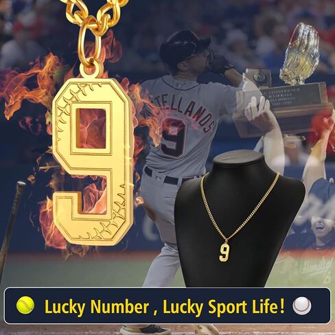 ChainsProMax Men Lucky Number Necklaces, with 3MM Cuban Style Chain, Personalized Sports Jewelry, Stainless Steel/Gold Plated, Send Gift Box in Kuwait