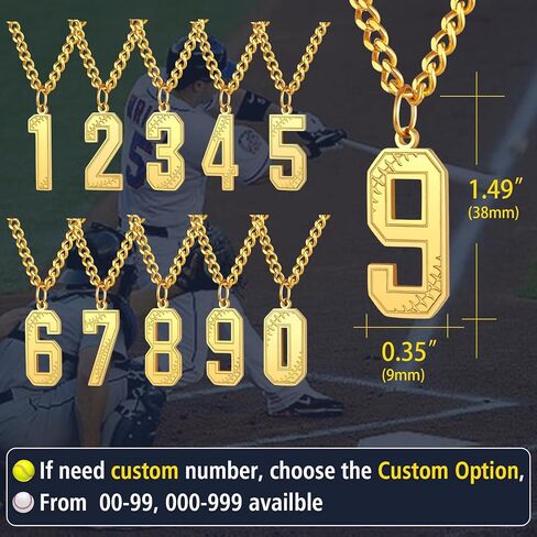 ChainsProMax Men Lucky Number Necklaces, with 3MM Cuban Style Chain, Personalized Sports Jewelry, Stainless Steel/Gold Plated, Send Gift Box in Kuwait