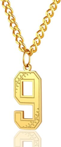 ChainsProMax Men Lucky Number Necklaces, with 3MM Cuban Style Chain, Personalized Sports Jewelry, Stainless Steel/Gold Plated, Send Gift Box in Kuwait