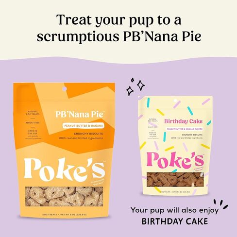 Poke's Birthday Cake Dog Treats, Crunchy Biscuits, Peanut Butter & Vanilla Recipe, Limited Ingredient Natural Dog Treats, Made in USA, Wheat-Free, 8 oz in Saudi Arabia