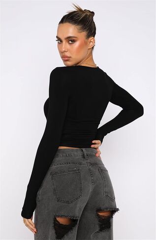 قمصان طويلة الأكمام للنساء - قمم محصول Y2K غير الرسمية Tops Crewneck Slim Fit Tyre in Kuwait