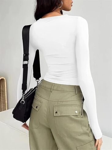 قمصان طويلة الأكمام للنساء - قمم محصول Y2K غير الرسمية Tops Crewneck Slim Fit Tyre in Kuwait