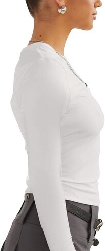 قمصان طويلة الأكمام للنساء - قمم محصول Y2K غير الرسمية Tops Crewneck Slim Fit Tyre in Kuwait
