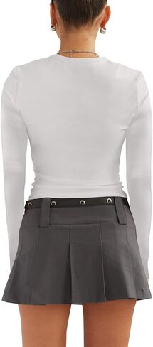 قمصان طويلة الأكمام للنساء - قمم محصول Y2K غير الرسمية Tops Crewneck Slim Fit Tyre in Kuwait