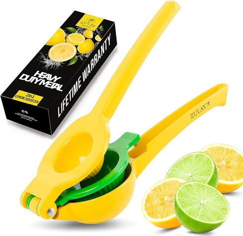 Zulay Kitchen Metal 2 in -1 Lemon Squeezer - Max Max Max Hand Juicer Squeezer يحصل على كل قطرة أخيرة - من السهل تنظيف عصارة الحمضيات اليدوي - Squeezer easy -use queezer - أصفر/أخضر in Kuwait