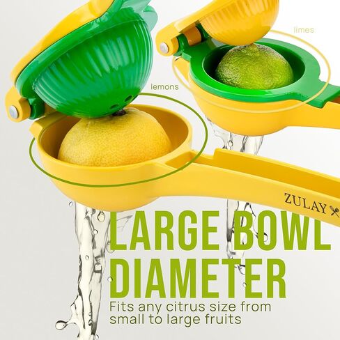 Zulay Kitchen Metal 2 in -1 Lemon Squeezer - Max Max Max Hand Juicer Squeezer يحصل على كل قطرة أخيرة - من السهل تنظيف عصارة الحمضيات اليدوي - Squeezer easy -use queezer - أصفر/أخضر in Kuwait