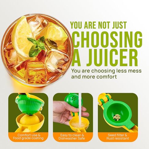 Zulay Kitchen Metal 2 in -1 Lemon Squeezer - Max Max Max Hand Juicer Squeezer يحصل على كل قطرة أخيرة - من السهل تنظيف عصارة الحمضيات اليدوي - Squeezer easy -use queezer - أصفر/أخضر in Kuwait