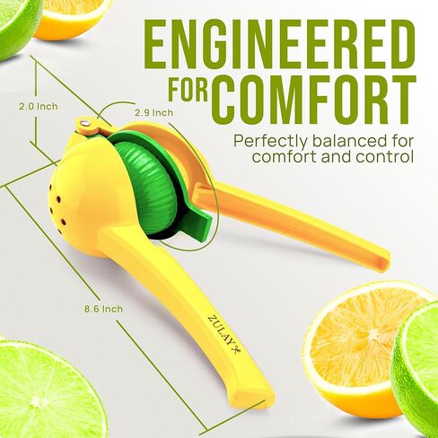 Zulay Kitchen Metal 2 in -1 Lemon Squeezer - Max Max Max Hand Juicer Squeezer يحصل على كل قطرة أخيرة - من السهل تنظيف عصارة الحمضيات اليدوي - Squeezer easy -use queezer - أصفر/أخضر in Kuwait