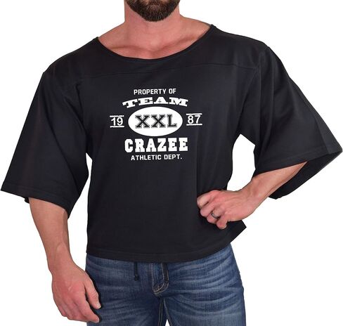 Men's Oversize Gym T-Shirt in Black, Bodybuilding Cardio Rag Top Muscle Plus Size Tee with Team Crazee Design in Saudi Arabia