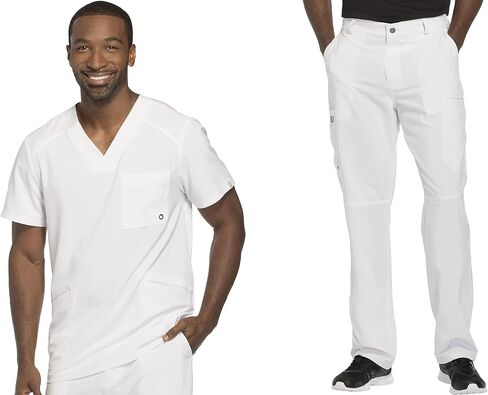 Cherokee Infinity Men Scrubs Set CK900A V-Neck Top & CK200A Fly Front Pant, White- L Top/L Pant in Saudi Arabia