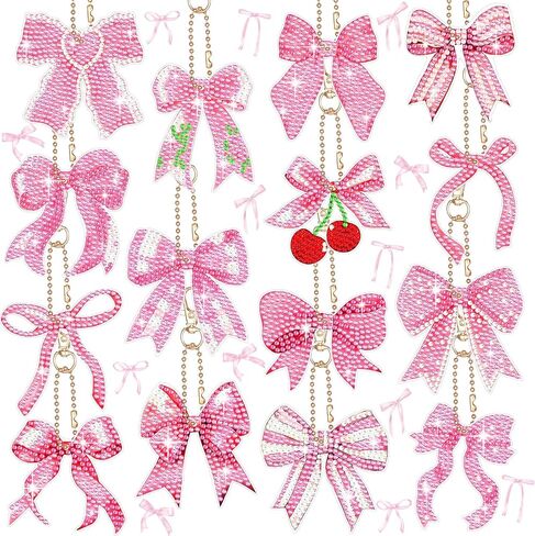 Siifert 15 Pcs Preppy Keychain Diamond Painting Art Keychain Kit Pink Hippie Art Ornaments DIY Smile Face Lightning Leopard Glasses for Preppy Crafts Adults Women Beginner Backpack Purse Gift in Saudi Arabia