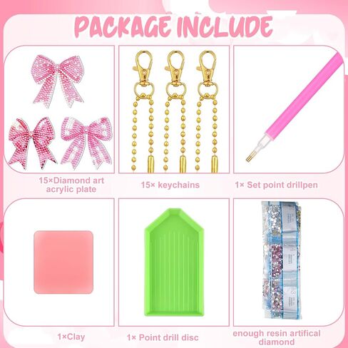 Siifert 15 Pcs Preppy Keychain Diamond Painting Art Keychain Kit Pink Hippie Art Ornaments DIY Smile Face Lightning Leopard Glasses for Preppy Crafts Adults Women Beginner Backpack Purse Gift in Saudi Arabia
