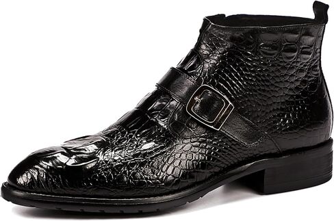 Santimon Mens Zipper Dress Leather Crocodile Print Bukle Strap Ankle Fashion Monk Boots in Kuwait