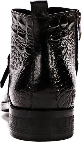 Santimon Mens Zipper Dress Leather Crocodile Print Bukle Strap Ankle Fashion Monk Boots in Kuwait