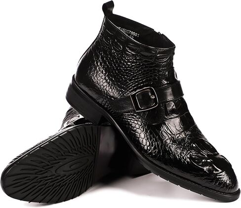 Santimon Mens Zipper Dress Leather Crocodile Print Bukle Strap Ankle Fashion Monk Boots in Kuwait