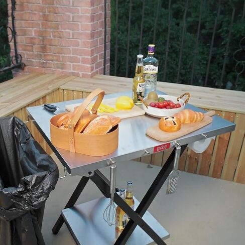 طاولة شواية قابلة للطي ، طاولة شواء محمولة مع رف أسفل التخزين الإضافي ، طاولة شواء خارجية في الهواء الطلق مع طاولة شواء في الهواء الطلق مع رف المرآب وحامل الأنسجة ، سهلة الإعداد ، 30 "× 24" ، الفضة in Kuwait
