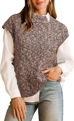 Arach & Cloz Women's Cotton Cable Cap Sleeve Side Slit Sweater Stest Fall Fall Discal Tops 2025 in Kuwait