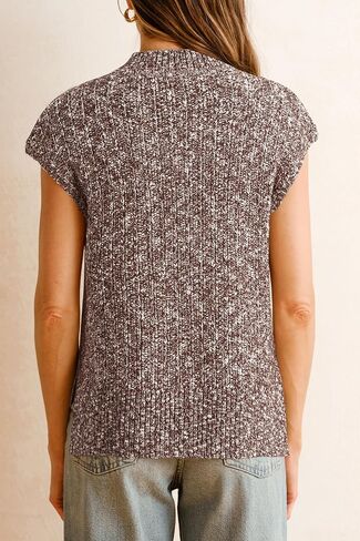 Arach & Cloz Women's Cotton Cable Cap Sleeve Side Slit Sweater Stest Fall Fall Discal Tops 2025 in Kuwait