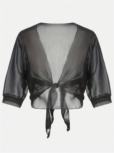 Women's Plus Size Sheer Mesh Chiffon Blouses Tie Front Half Sleeve Crop Cardigan Shrug in Saudi Arabia