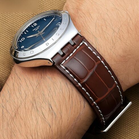 Watsch Strap for Swatch 17mm 19mm,Cow Leather Rubber Strap Compatible with Swatch Watch Replacement Band Men Women in Saudi Arabia