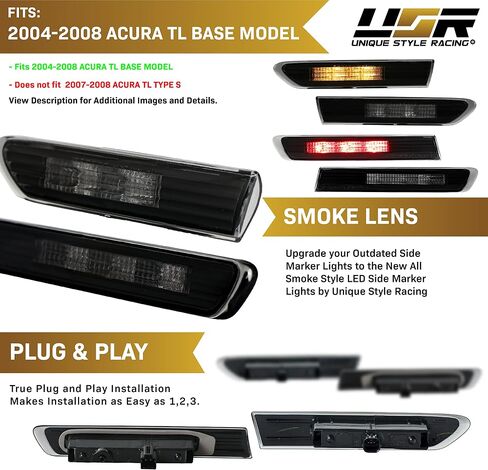 USR DEPO 3G TL Tail Lights - JDM Style Black Housing Rear Tail Lamps Cover (Left + Right) Compatible with 2004-2008 Acura TL All Models including Base and Type-S (Black Housing Smoke Lens) in Saudi Arabia