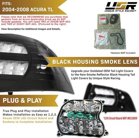 USR DEPO 3G TL Tail Lights-JDM على غرار مصابيح الذيل الخلفية السوداء السوداء (يسار + يمين) متوافق مع 2004-2008 Acura TL جميع الطرز بما في ذلك عدسة دخان الإسكان الأسود) (عدسة دخان الإسكان الأسود) in Kuwait