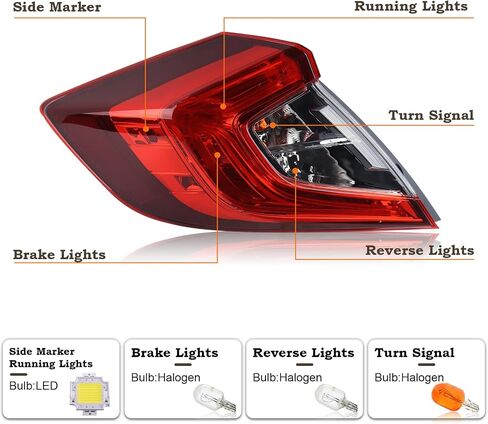 مع علامة الجانبية RH الخارجي الضوء الخارجي الملاءمة لعام 2016 2017 2018 2019 2020 2021 Honda Civic 4-Door Sedan Lamp مع المصابيح الخلفية على جانب الراكب جانب الراكب HO2805110 33500TBAA01 in Kuwait