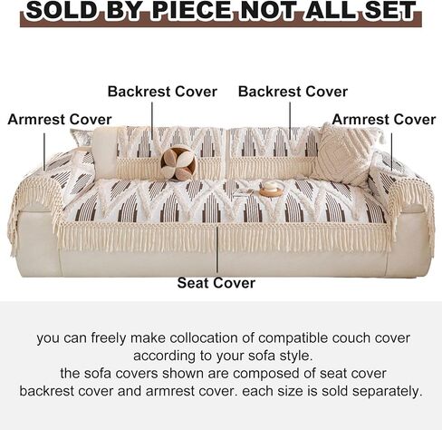 vctops Boho Cotton Linen Sofa Couch Cover with Handmade Tassels Farmhouse Rustic Thick Tufted Setcional Couch Covers Non-Slip Soft Sofa Slipcover Washable Furniture Protector (Coffee D,28"x47") in Saudi Arabia