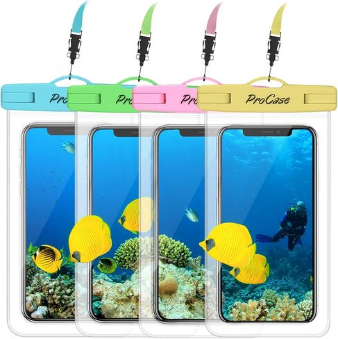 Procase 4 Pack Pack Pouch Pouch Pouch Bag Bag Dry Underwate For iPhone 16 15 14 13 12 11 Pro Plus Max Mini XS XR X 8 7 ، Galaxy S23 S22 S21 Ultra Note to 7 "-clear in Kuwait