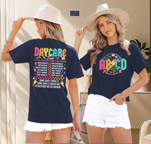 LAZYCHILD Teacher Shirts Women ABCD Teacher T-Shirt Teacher Life Shirt First Day of School Teachers Gifts Tops in Saudi Arabia