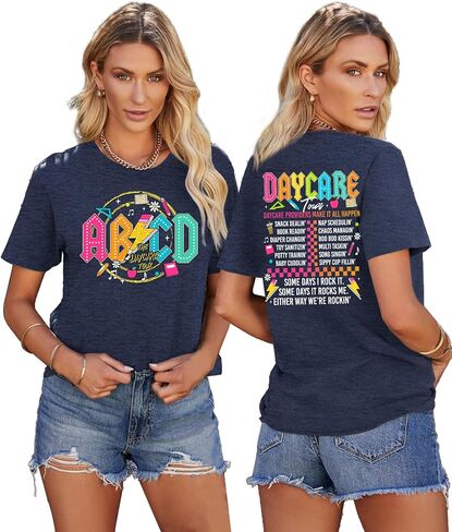LAZYCHILD Teacher Shirts Women ABCD Teacher T-Shirt Teacher Life Shirt First Day of School Teachers Gifts Tops in Saudi Arabia