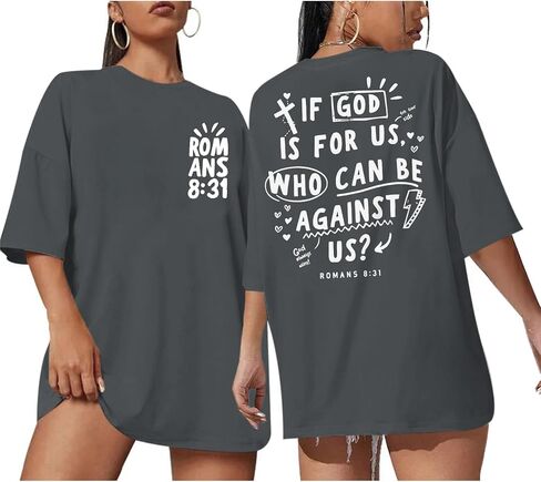 Oversized Christian Shirts for Women Faith Jesus Bible Verse If God is for Us Tshirts Religious Graphic Tees Tops in Kuwait