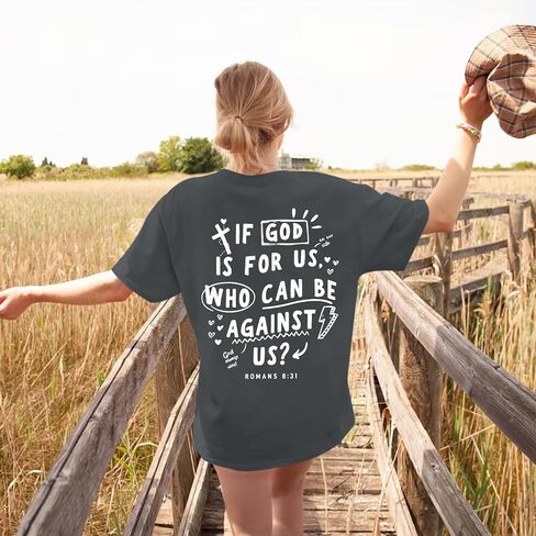 Oversized Christian Shirts for Women Faith Jesus Bible Verse If God is for Us Tshirts Religious Graphic Tees Tops in Kuwait
