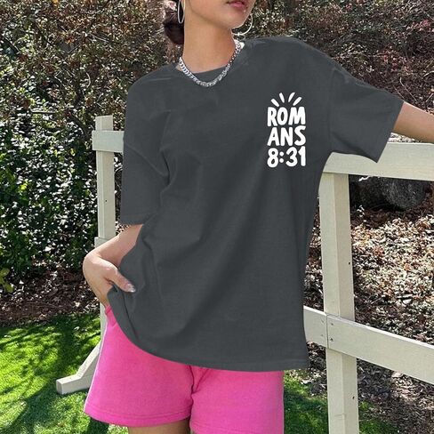 Oversized Christian Shirts for Women Faith Jesus Bible Verse If God is for Us Tshirts Religious Graphic Tees Tops in Kuwait