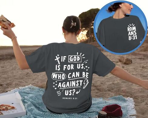 Oversized Christian Shirts for Women Faith Jesus Bible Verse If God is for Us Tshirts Religious Graphic Tees Tops in Kuwait