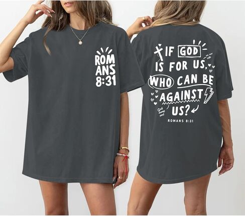 Oversized Christian Shirts for Women Faith Jesus Bible Verse If God is for Us Tshirts Religious Graphic Tees Tops in Kuwait