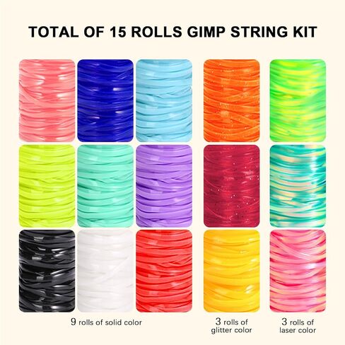 PP OPOUNT Laser Reflective Lanyard String, 12 Rolls Plastic Lacing Cord with 20 Key Chain Rings, 20 Snap Clips and 10 Lobster Clips, Gimp String Kit for DIY Bracelets, Key Chain and Lanyards in Kuwait