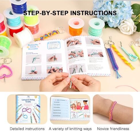 PP OPOUNT Laser Reflective Lanyard String, 12 Rolls Plastic Lacing Cord with 20 Key Chain Rings, 20 Snap Clips and 10 Lobster Clips, Gimp String Kit for DIY Bracelets, Key Chain and Lanyards in Kuwait