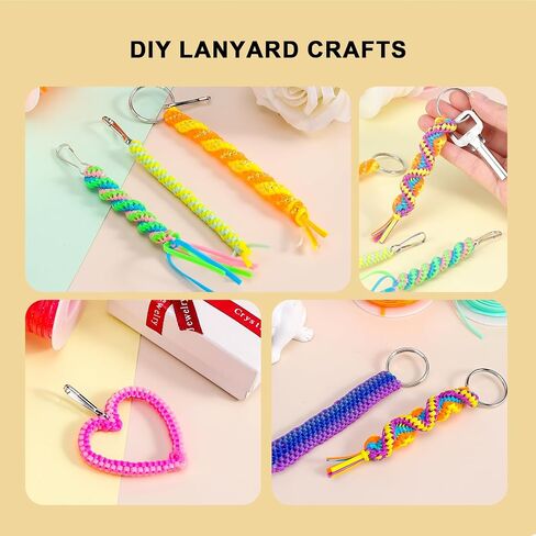 PP OPOUNT Laser Reflective Lanyard String, 12 Rolls Plastic Lacing Cord with 20 Key Chain Rings, 20 Snap Clips and 10 Lobster Clips, Gimp String Kit for DIY Bracelets, Key Chain and Lanyards in Kuwait