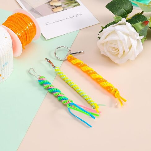 PP OPOUNT Laser Reflective Lanyard String, 12 Rolls Plastic Lacing Cord with 20 Key Chain Rings, 20 Snap Clips and 10 Lobster Clips, Gimp String Kit for DIY Bracelets, Key Chain and Lanyards in Kuwait