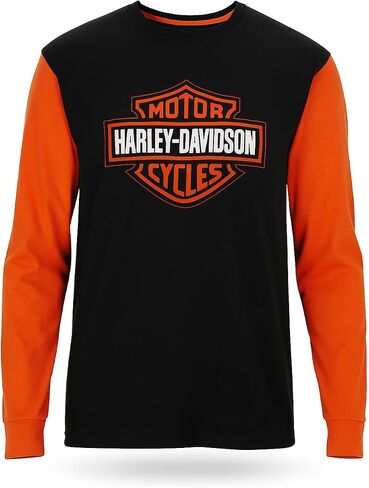 Harley-Davidson Men's Bar & Shield Long Sleeve T-Shirt ، Black/Orange in Saudi Arabia