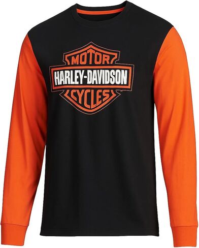 Harley-Davidson Men's Bar & Shield Long Sleeve T-Shirt ، Black/Orange in Saudi Arabia