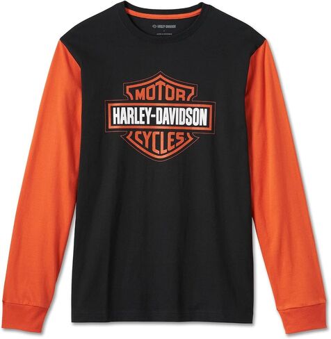 Harley-Davidson Men's Bar & Shield Long Sleeve T-Shirt ، Black/Orange in Saudi Arabia