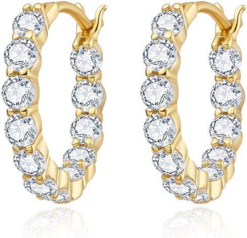 14K Gold-plated Cubic Zirconia Women's Earrings | Elegant Cubic Zirconia Gemstone Earrings with Inner Buttons in Saudi Arabia