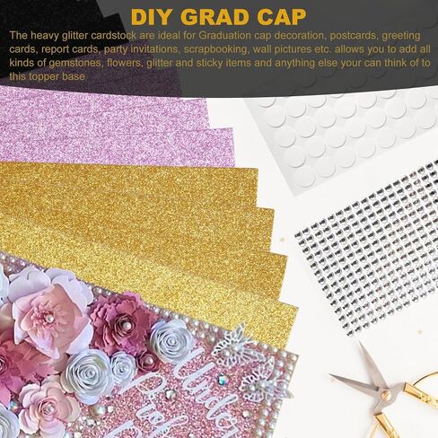 2025 Graduation Cap Decorations kit Graduation Cap Topper Blank, 12 Pcs Glitter Cardstock and 4 Pcs Gemstone Border Stickers for Graduation Cap Topper, DIY Grad Cap Decorations in Saudi Arabia