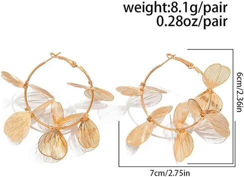 Gold Large Flower Petal Hoop Earrings Boho Retro Big Hibiscus Leaf Statement Beach Vacation Dangle Floral Charms Circle Hoops Earring Jewelry for Women in Kuwait