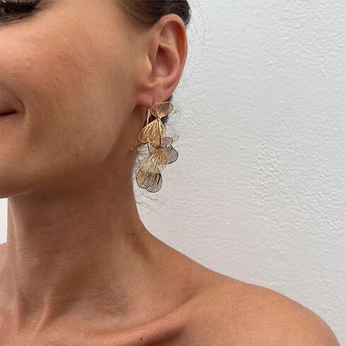 Gold Large Flower Petal Hoop Earrings Boho Retro Big Hibiscus Leaf Statement Beach Vacation Dangle Floral Charms Circle Hoops Earring Jewelry for Women in Kuwait