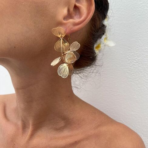 Gold Large Flower Petal Hoop Earrings Boho Retro Big Hibiscus Leaf Statement Beach Vacation Dangle Floral Charms Circle Hoops Earring Jewelry for Women in Kuwait