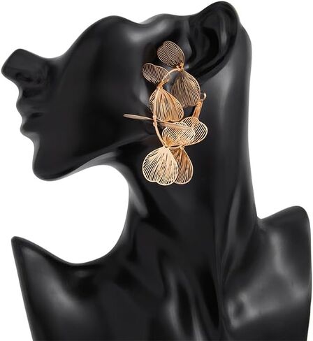 Gold Large Flower Petal Hoop Earrings Boho Retro Big Hibiscus Leaf Statement Beach Vacation Dangle Floral Charms Circle Hoops Earring Jewelry for Women in Kuwait